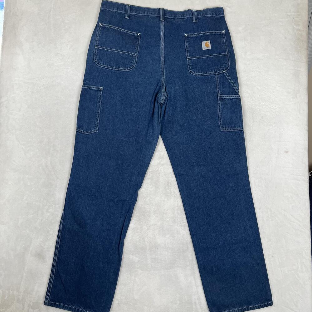 Carhartt Dungaree Fit Jeans Mens 38x34 Blue Relaxed Straight Work Denim Med Wash